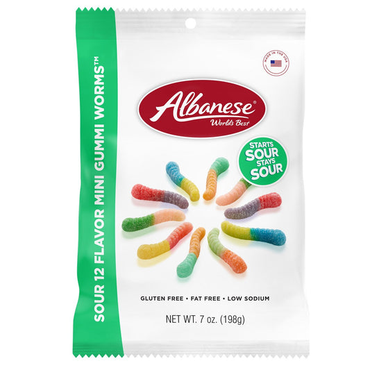 Albanese Sour 12 Flavor Gummy Worm Peg Bag