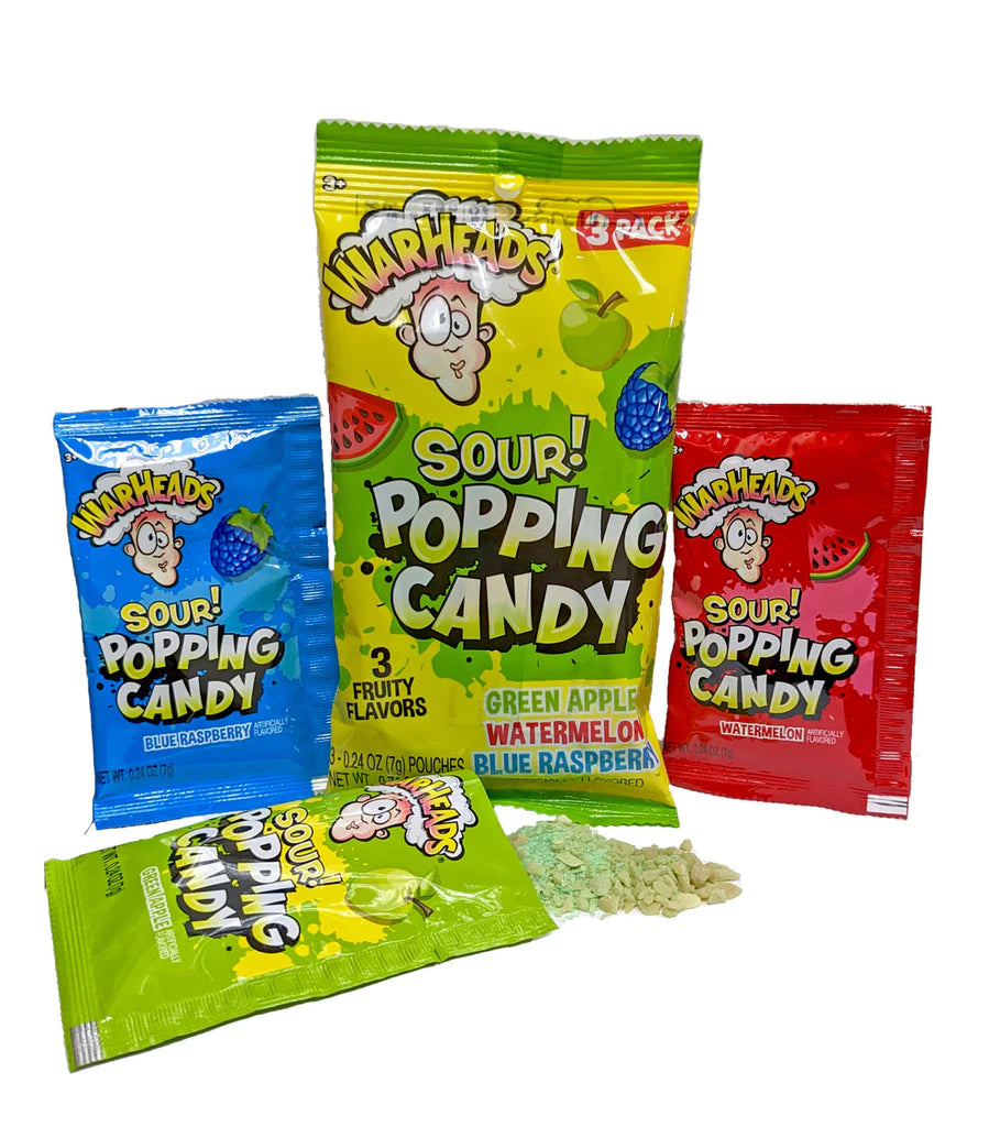 Warheads Sour Popping Candy - Green Apple, Watermelon, Blue Raspberry